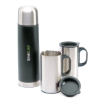 Termo publicitário de aço com 500ml e duas chávenas de 220ml Mug Set cor preto vista principal