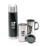 Termo publicitário de aço com 500ml e duas chávenas de 220ml Mug Set cor preto vista principal