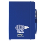 Caderno promocional com caneta cor azul vista principal terceira vista