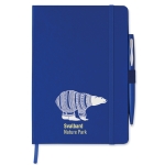 Caderno promocional com caneta cor azul vista principal