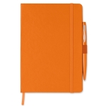 Caderno promocional com caneta cor cor-de-laranja