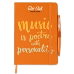 Caderno promocional com caneta cor cor-de-laranja vista principal