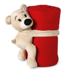 Manta polar personalizada infantil com peluche em forma de ursinho cor vermelho