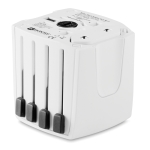 Adaptador de viagem barato da marca Skross para presentear clientes cor branco segunda vista