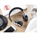 Auriculares over-ear bluetooth 4.2 modernos com logotipo impresso Jazz cor preto vista conjunto principal