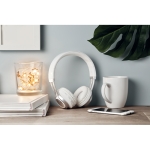 Auriculares over-ear bluetooth 4.2 modernos com logotipo impresso Jazz cor branco vista conjunto