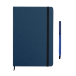 Conjunto de caderno e caneta colorida, folhas A5 pautadas ColourTouch cor azul