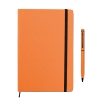 Conjunto de caderno e caneta colorida, folhas A5 pautadas ColourTouch cor cor-de-laranja