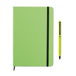 Conjunto de caderno e caneta colorida, folhas A5 pautadas ColourTouch cor verde-lima