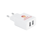 Carregador de tomada personalizado com 2 portas USB Square cor branco imagem com logo