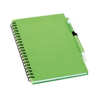 Bloco de argolas com papel reciclado e caneta cor verde-claro