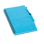 Bloco de argolas com papel reciclado e caneta cor azul-claro