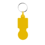 Porta-chaves em forma de moeda com logotipo cor amarelo primeira vista