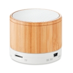 Coluna Bluetooth de madeira para publicidade cor branco segunda vista