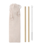 Conjunto de 2 palhinhas reutilizáveis de bambu com limpador Bamboo cor bege