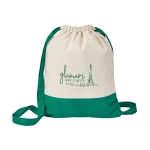 Saco tipo mochila personalizado em algodão cor verde imagem com logo 2