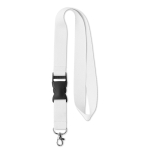 Lanyard de poliéster com fivela e logótipo tecido Woven Plus cor branco