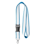 Lanyards de poliéster com revestimento de cetim e fivela Double Plus cor azul-claro