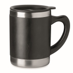 Caneca elegante de aço com revestimento de bambu 300ml Natural cor preto