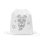 Saco-mochila natalício infantil para colorir com desenho de rena cor branco primeira vista