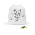 Saco-mochila natalício infantil para colorir com desenho de rena cor branco