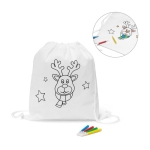 Saco-mochila natalício infantil para colorir com desenho de rena varias cores