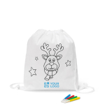 Saco-mochila natalício infantil para colorir com desenho de rena vista principal