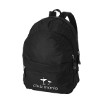 Mochila publicitária de estilo juvenil cor preto vista impressão serigrafia