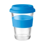 Copo para levar de vidro com tampa e faixa 350ml Takeaway Cristal cor azul