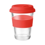 Copo para levar de vidro com tampa e faixa 350ml Takeaway Cristal cor vermelho