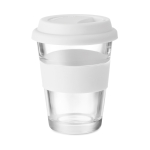 Copo para levar de vidro com tampa e faixa 350ml Takeaway Cristal cor branco