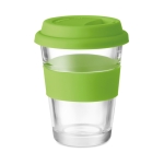 Copo para levar de vidro com tampa e faixa 350ml Takeaway Cristal cor verde-lima