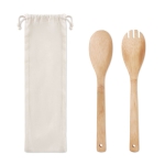 Set de 2 utensílios de cozinha de bambu para salada com bolsa Bamboo cor bege