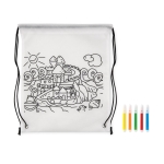 Saco-mochila non-woven 80 g/m² colorir com marcadores Color Fun cor branco segunda vista