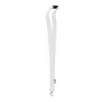 Lanyard de RPET com mosquetão metálico e fecho de segurança 20mm cor branco