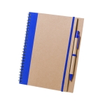 Caderno e caneta em cartão reciclado com logo cor azul primeira vista