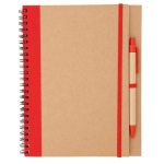 Caderno e caneta em cartão reciclado com logo cor vermelho