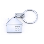 Porta-chaves publicitário com forma de casa cor prateado segunda vista