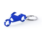 Porta-chaves abridor com forma de motocicleta cor azul quarta vista
