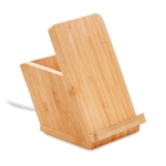 Carregador com suporte para telemóvel e porta-lápis em bambu Desk cor madeira