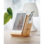 Carregador com suporte para telemóvel e porta-lápis em bambu Desk cor madeira vista conjunto principal