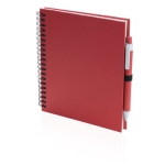 Caderno publicitário com argolas e caneta, folhas lisas ECOriginal cor vermelho