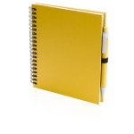 Caderno publicitário com argolas e caneta, folhas lisas ECOriginal cor amarelo