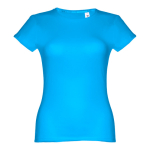 T-shirt de senhora para imprimir o logotipo cor ciano