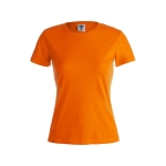 T-shirt de mulher personalizável para brindes cor cor-de-laranja primeira vista
