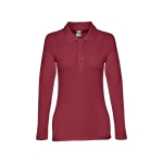 Polo de manga comprida para mulher em algodão 210 g/m2 THC Bern cor bordeaux primeira vista