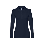 Polo de manga comprida para mulher em algodão 210 g/m2 THC Bern cor azul-marinho primeira vista