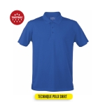 Polo personalizado técnico de poliester transpirável MKT cor azul oitava vista