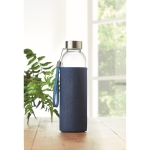 Garrafa de vidro com manga de neopreno ganga 500ml Crystal Denim cor azul vista conjunto