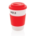 Copos para chá ou café personalizáveis cor vermelho vista com logo